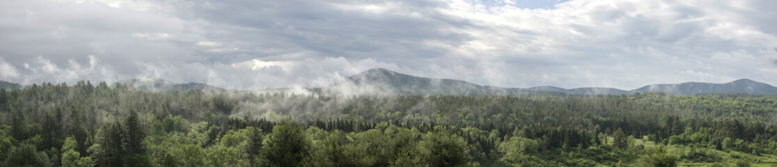 Fog on Green Mountains - Long Panoramic