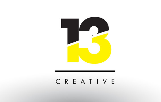 13 Black And Yellow Number Logo Design.