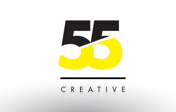 55 Black And Yellow Number Logo Design.