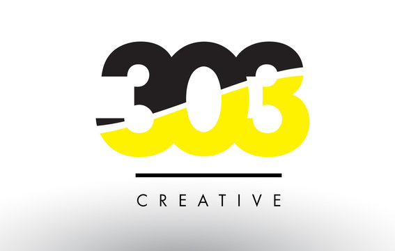 303 Black and Yellow Number Logo Design.