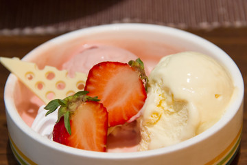 Ice cream and strawberry