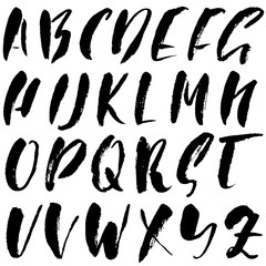 Hand drawn dry brush font. Modern brush lettering. Grunge style alphabet. Vector illustration.