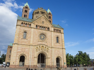 Fototapeta na wymiar Speyer, Germany. The facade of the Cathedral officially named the Imperial Cathedral Basilica of the Assumption and St Stephen