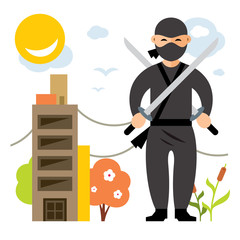 Vector Ninja. Flat style colorful Cartoon illustration.