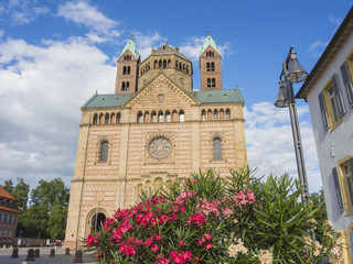 Speyer, Germany. The facade of the Cathedral officially named the Imperial Cathedral Basilica of the Assumption and St Stephen