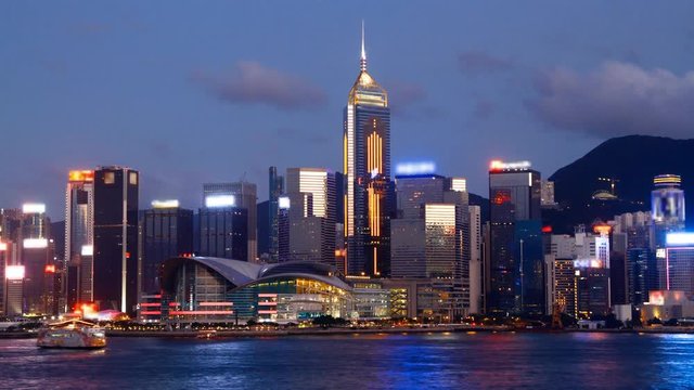 Hong Kong Victoria harbour and city  skyline at night