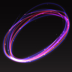  trace of light on black background. Flash of glowing sparks, glowing line of flight, magical glowing stars. Blurred lines neon effect, glow dust. Abstract the vortex trail, the lights in motion