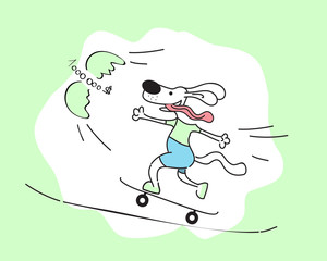 cartoon dog on skateboarding