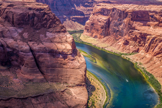 Picturesque Colorado River at the bottom of the Grand Canyon. Canyon  Horseshoe Bend