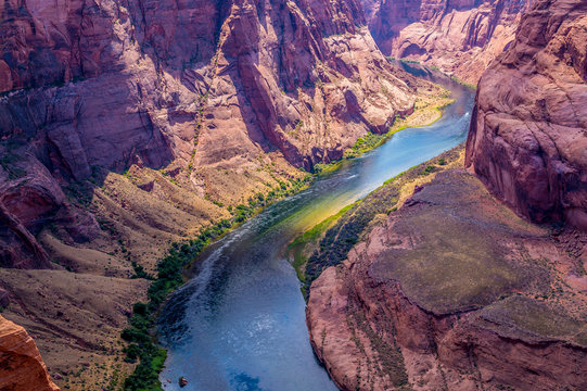 Rapid Colorado River at the bottom of the Grand Canyon. Canyon  Horseshoe Bend