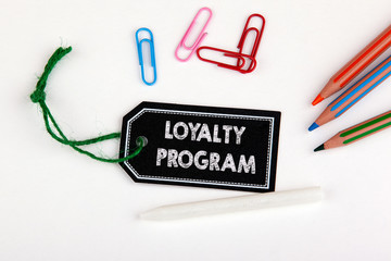 Loyalty program. Price tag with string on a white background.
