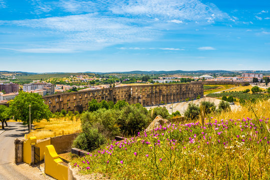 View at the aqueduct from wall of Elvas - Portugal