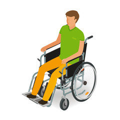 Fototapeta premium Wheelchair user, disabled, handicapped people icon or symbol. Cartoon, vector illustration flat style