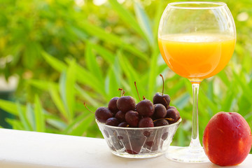 Glass of natural orange juice for the healthy breakfast in vacation