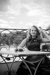 Woman on aboard  resting and having pleasure for life