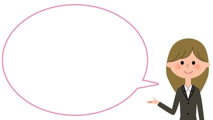 説明するスーツの女性　ふきだし