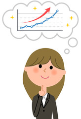 スーツの女性　右肩上がりを想像