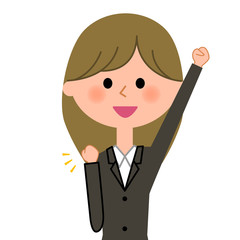 スーツの女性　ガッツポーズ