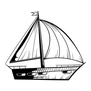 Ship with sail in doodle style, hand drawn