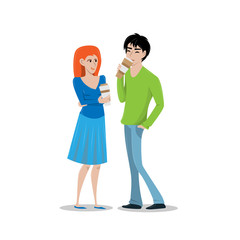 A man and a woman have a coffee break.