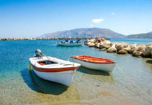 small fisher boats at the harbour of Skyros island ,Greece