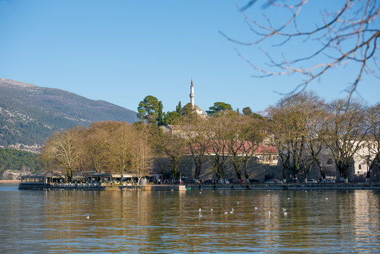 View of Ioannina city on lake Pamvotis,Grecce