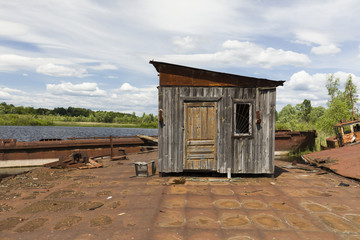 Sunken ship in the harbour of Chernobyl