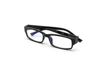 Black glasses protect against blue light from a computer monitor isolated on white background.