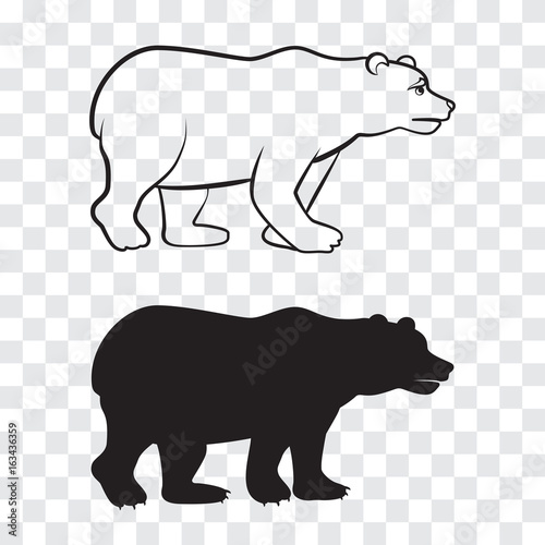 a bear outline and silhouette on transparent background stock