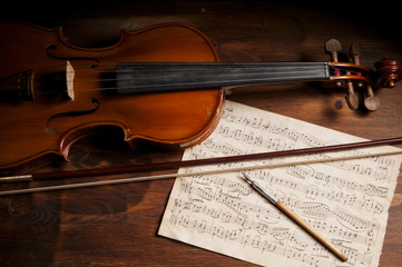 Sheet music and violin