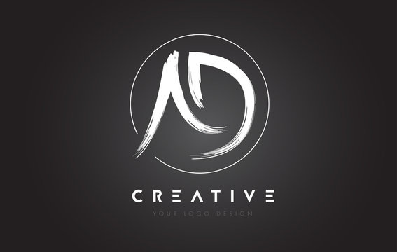 AD Brush Letter Logo Design. Artistic Handwritten Letters Logo Concept.