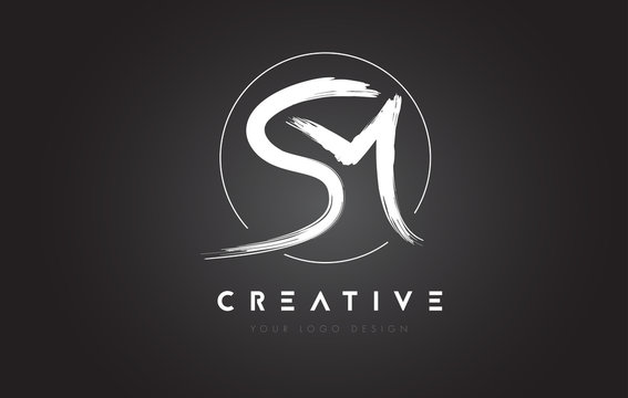 SM Brush Letter Logo Design. Artistic Handwritten Letters Logo Concept.