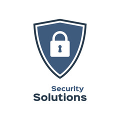 Security solutions logo, shield with lock silhouette 