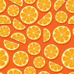 Behang Oranje Sinaasappelschijfjes naadloos patroon.