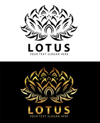 Black and gold Lotus logo and sign vector design