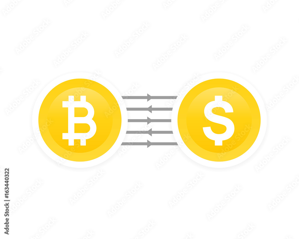 Poster Bitcoin to dollar exchange, vector illustration