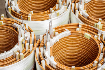 Manufacturing of high voltage transformer in the production workshop.