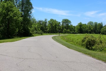 The winding road in the park on a sunny day.
