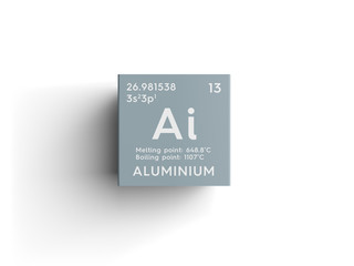 Aluminium. Post-transition metals. Chemical Element of Mendeleev's Periodic Table. Aluminium in...