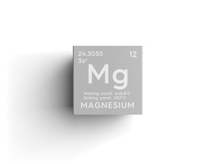 Magnesium. Alkaline earth metals. Chemical Element of Mendeleev's Periodic Table. in square cube...