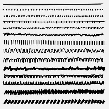 Vector Set Of Line Grunge Hand Drawn Textures.