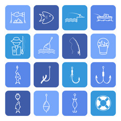 Fishing Thin Line Icons Set. Vector