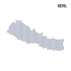 Vector abstract hatched map of Nepal with vertical lines isolated on a white background.