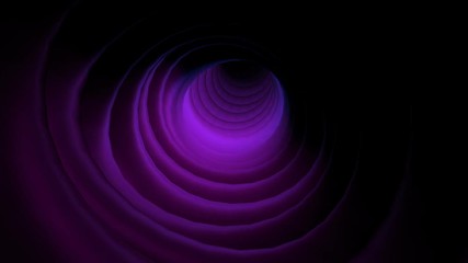 Fly-through abstract animation sound tunnel. Flying into the violet tunnel/vortex, travelling through it's curves in slow motion