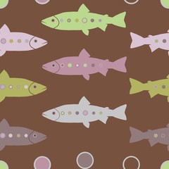 Illustration of fish set seamless pattern