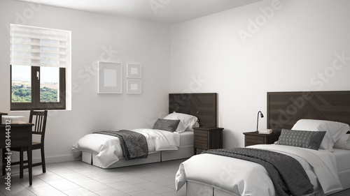 Scandinavian Vintage Bedroom With Two Beds Old Style Interior