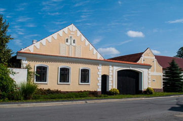 An old historic house in a small village in southern Bohemia in the Czech Republic. Ancient rural architecture.	