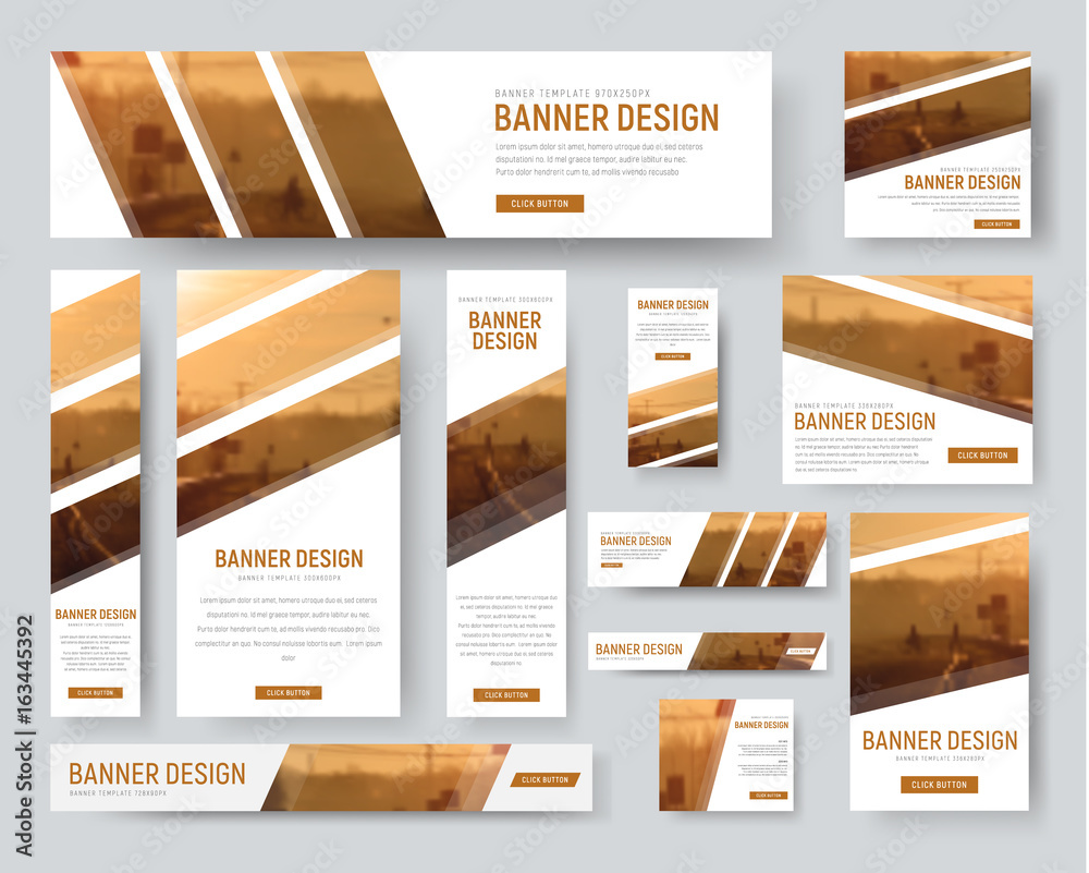 Poster web banners templates with diagonal stripes for photos.