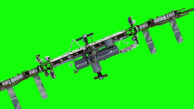 International Space Station On The Green Screen. 3D Animation.