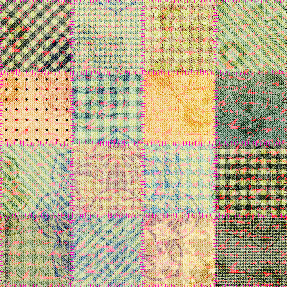 Aufkleber seamless background pattern. patchwork of grunge fabric.